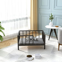 Dog Bed with Rails - Elevated Pet Metal Bed Frame with Solid Wood Board and Washable Soft Mat for Small Dog Indoor or Outdoor Use, 21.3" x 30", Black