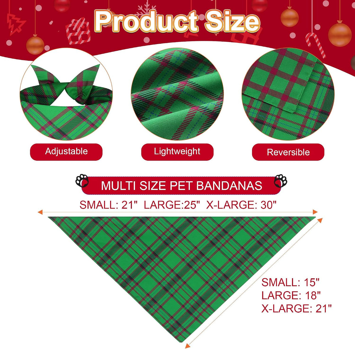 Spring Summer Dog Bandanas Large 3PCS, 6 Pattern Floral Scarf – Essentials for Dogs - 26-G R Plaid / X-Large - image 3