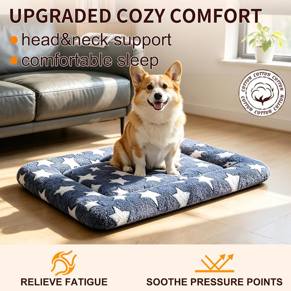 Dog Bed Mat, Reversible Crate Pad - 30"L*20"W*1.5"Th / Dark Blue Stars-1pc - image 2