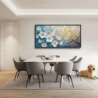 Flower Large Wall Art White Floral Pictures Abstract Golden Spiral Texture Wall Decor Canvas Print Painting Artwork for Bathroom Living Room Bedroom 60L" x 30W"