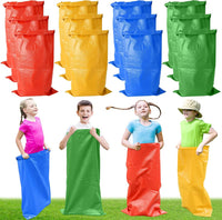 Warmfarm potato sack race bags in red, blue, green and yellow for kids and adults