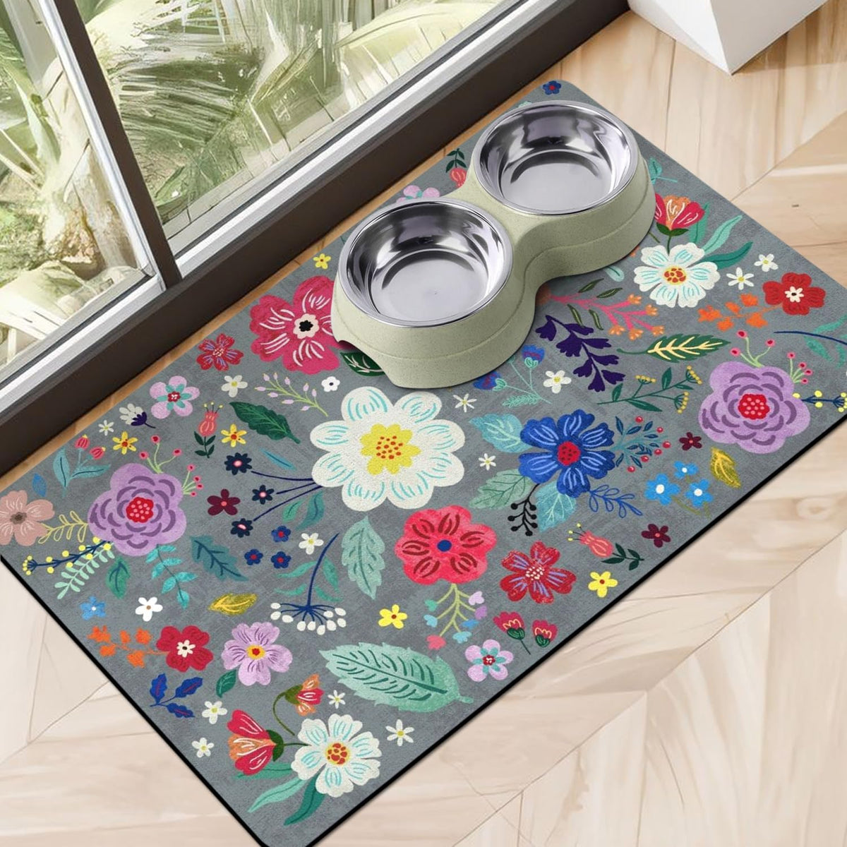 Dog Food Mats for Floors, Absorbent Dog Bowl Mat for Food and Water Dispenser, Quick Dry Cat Food - Grey / 30"L x 17"W