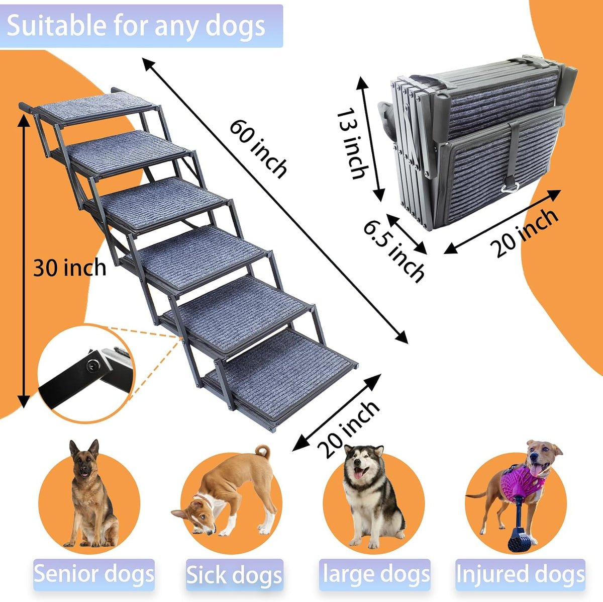 Dog Ramp for Car Truck and SUV Dog Stairs for Large Dogs Folding Pet - Wide 6 Steps - image 2