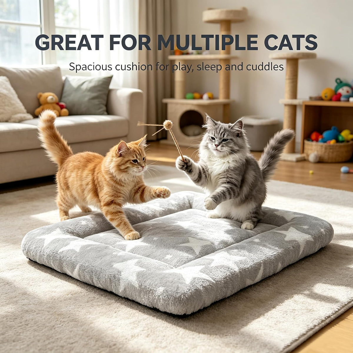 Dog Bed Crate Mat, Soft Durable Washable Anti-Slip Kennel Pad for Dogs & Cats, Reversible) - XS(18"*14"*1.5") / Big&Little Stars Grey-1pc - image 3