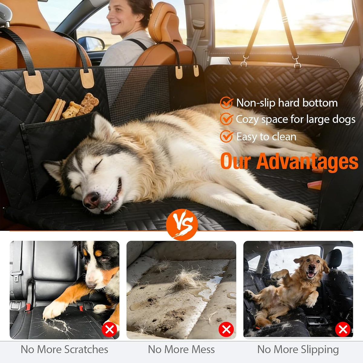Thickened Dog Bed for Car Back Seat, Upgraded Bottom Non-Slip - Black - image 2