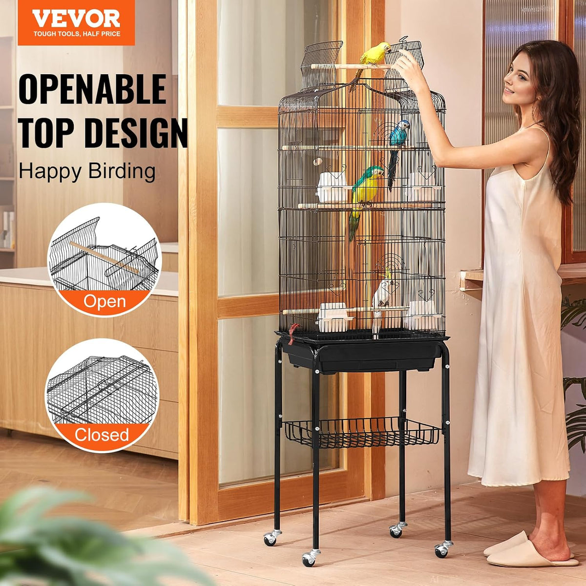 VEVOR 64-inch Open Top Large Parrot Bird Cage with Detachable Rolling - 18.0"L x 14.0"W x 59.5"H - image 2
