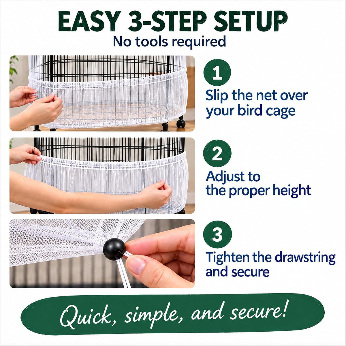 Bird Cage Net Cover Seed Catcher - White / 118 x 15 Inch/ 300 x 37 cm - image 4