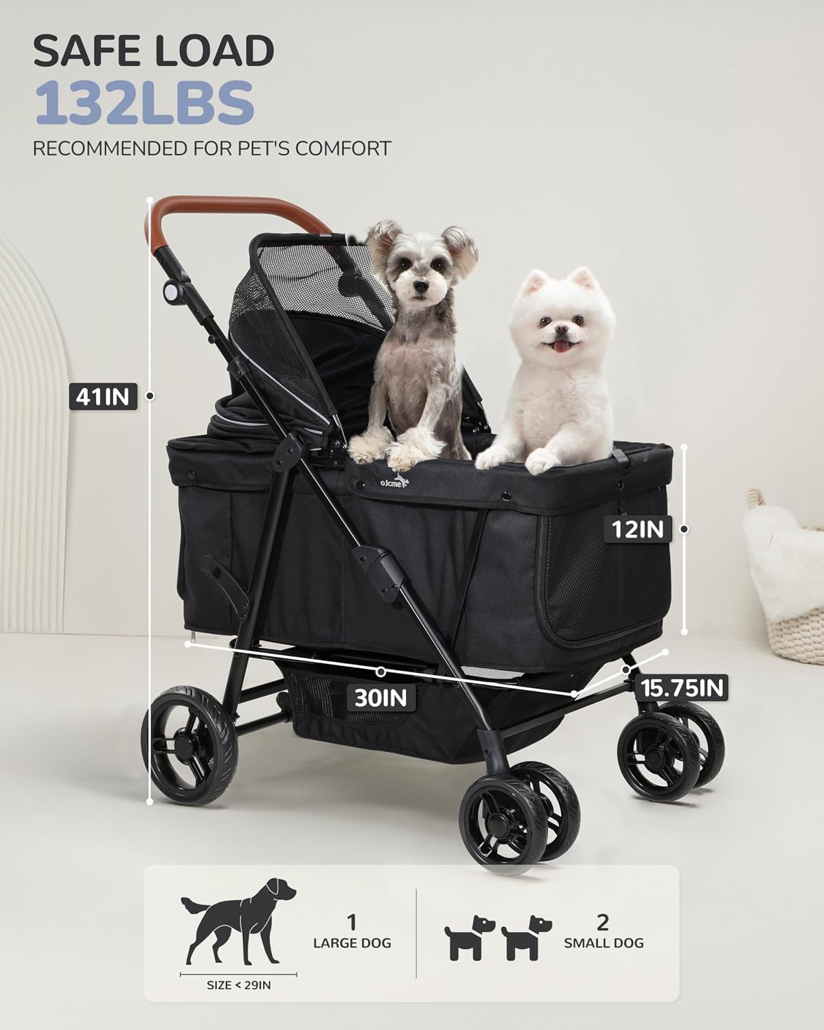 Dog Stroller for Large & Medium Dogs, for 2 Small Dogs – Essentials for Dogs - Classic Black - image 4