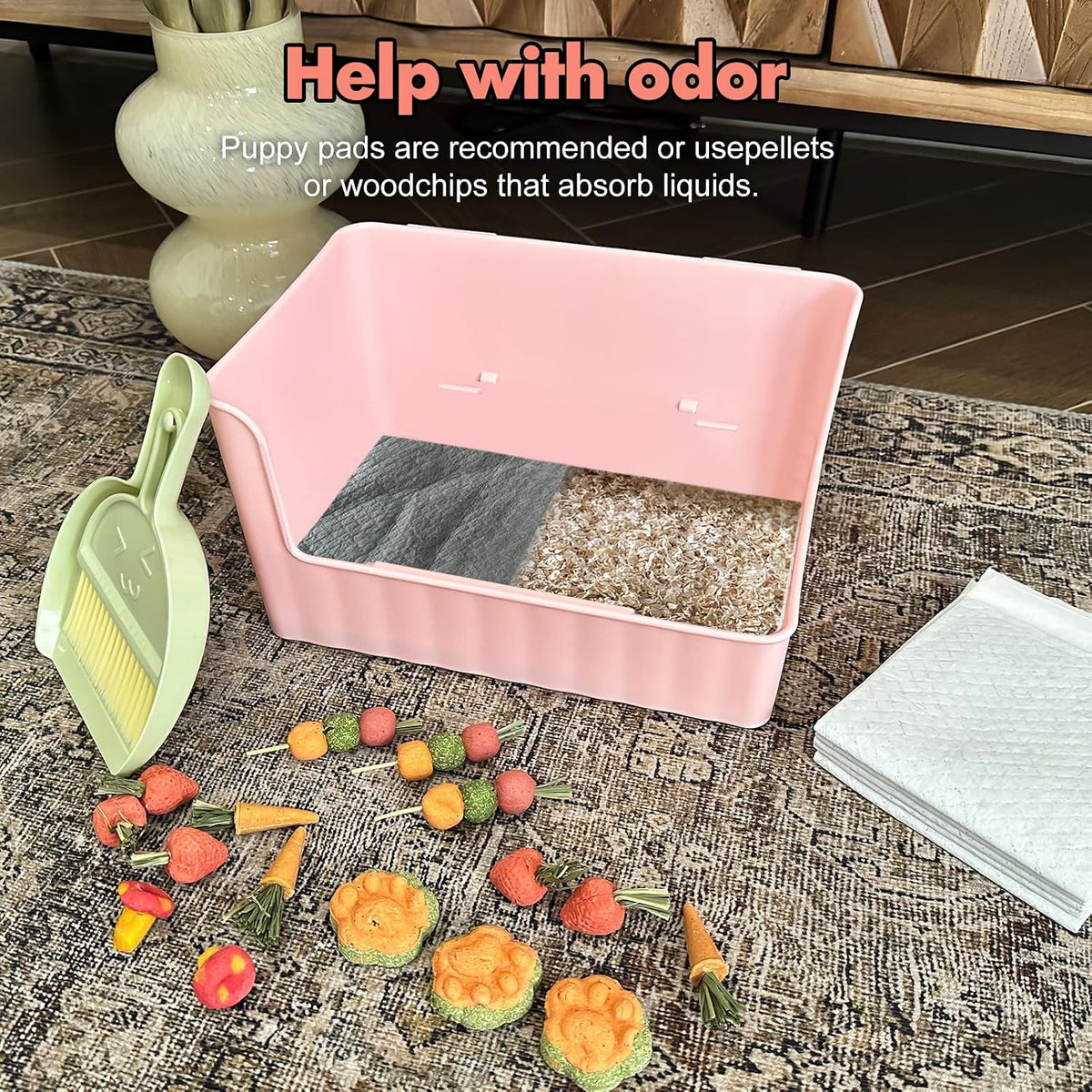 Large Rabbit Litter Box Bunny Potty Training Corner Litter Pan Comes - Pink - image 4