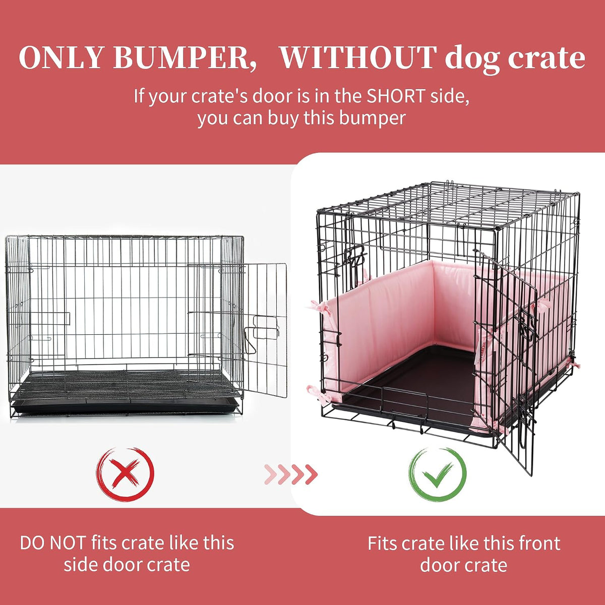 Hombys Dog Crate Bumper with Ties - 24"x18" / Pink - image 3