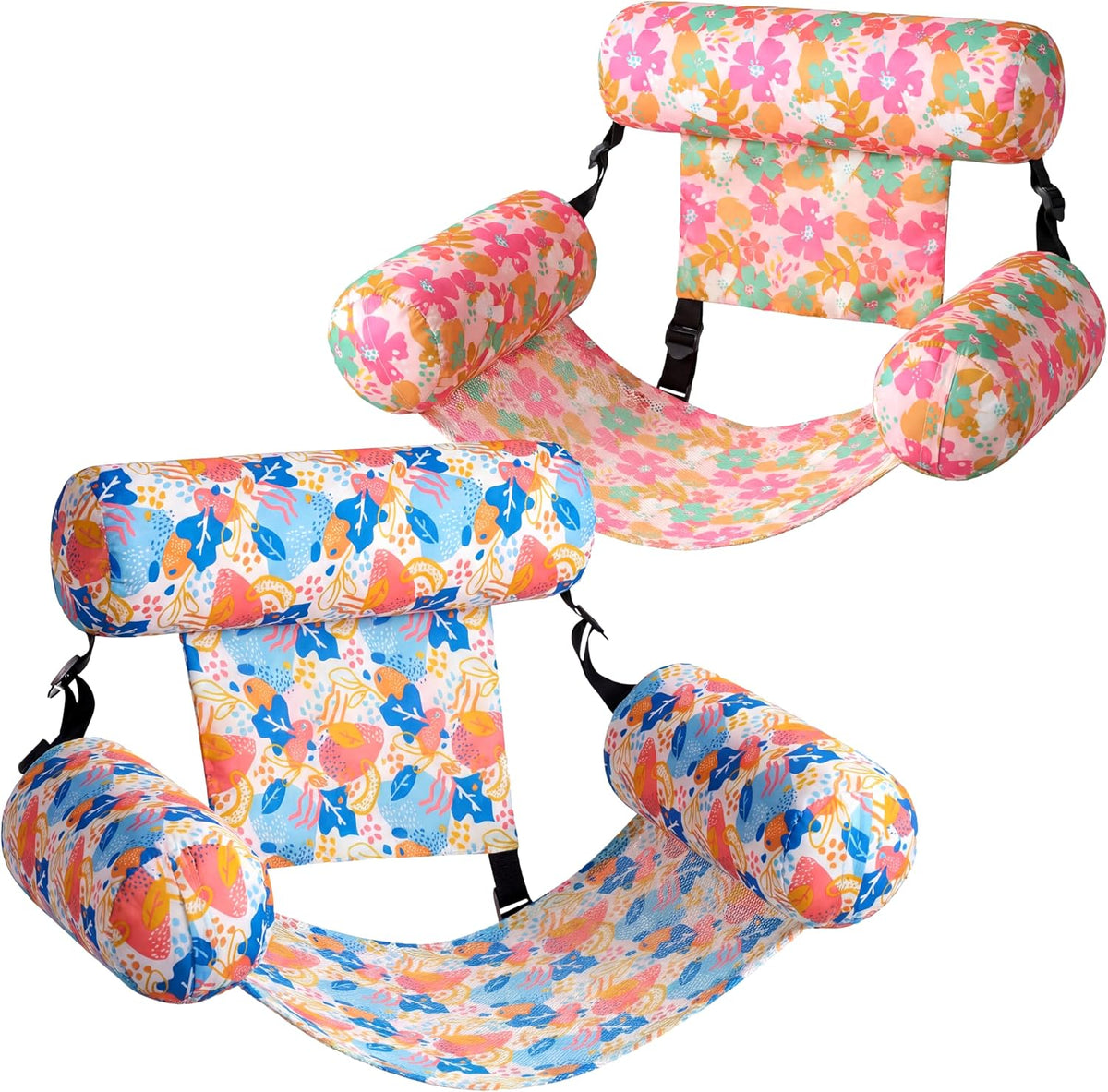 SLOOSH Inflatable Pool Floats Adult - Pink,Blue-Tropical Flowers