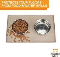 Neater Pet Brands Neater Mat Pet Mats for Food and Water, Cat & Dog Bowl Mat Waterproof Silicone, Feeding Tray, Dog Food Mats for Floors, Placemat w/Raised Edge for Under Bowls, 32" x 24", Cappuccino