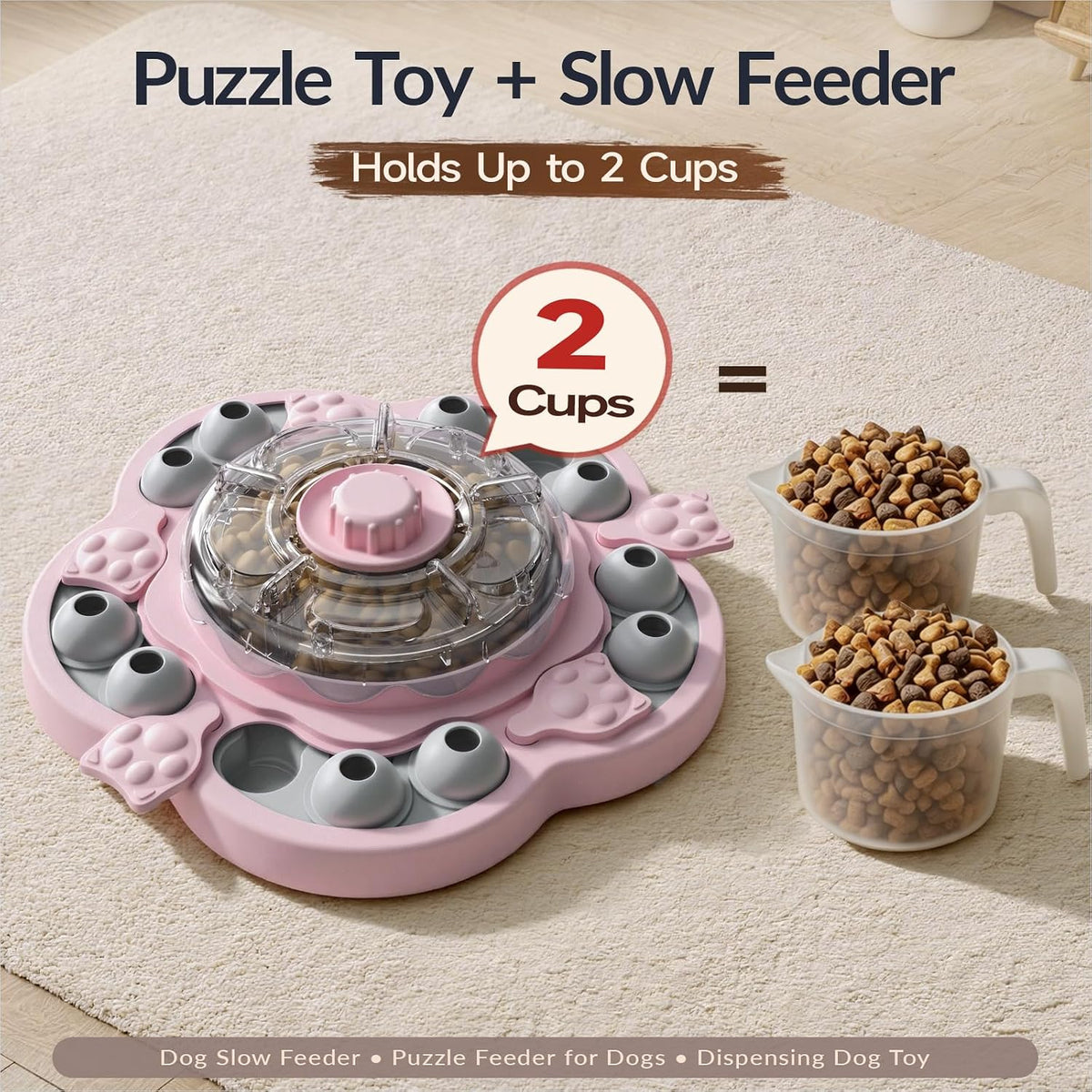 3-Level Dog Puzzle Toy, Spin to Release Treat Dispenser & Slow Feeder – Essentials for Dogs - Pink - image 3