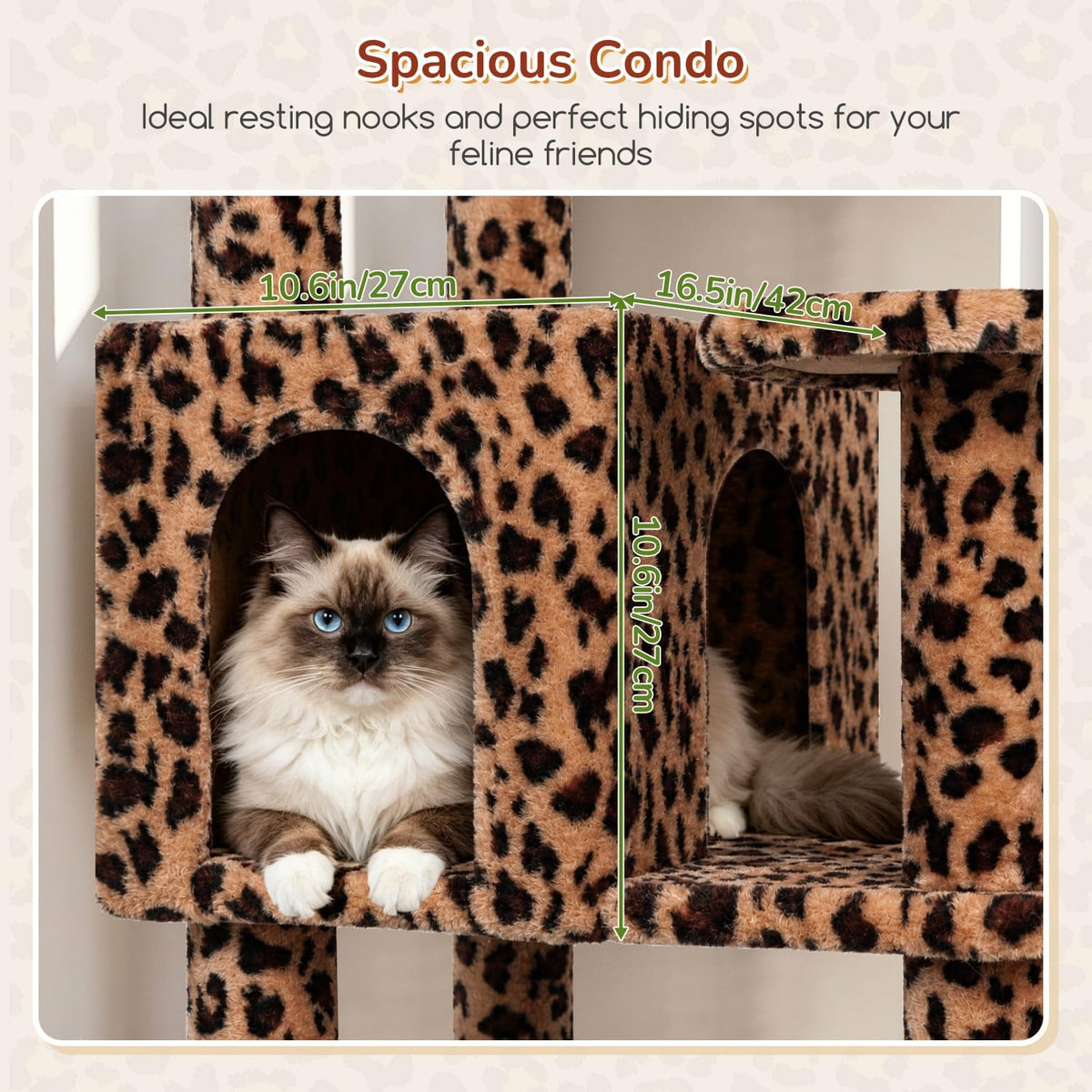Globlazer 65in Sturdy Cat Tree Tower for Indoor Large Cats, S65 - 65inch / Leopard Print - image 3