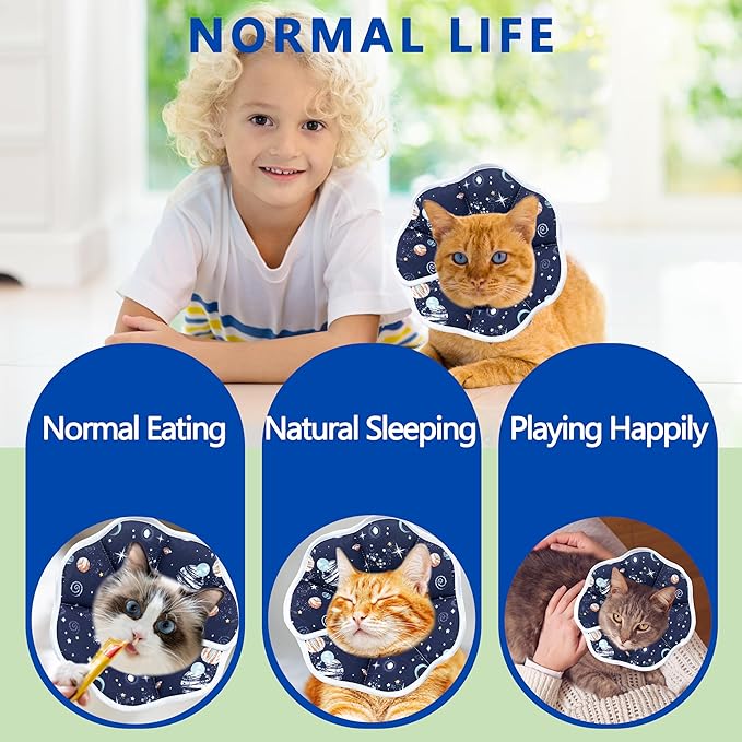 Soft Adjustable Cat Cone Collar, Comfortable Recovery Collar for Cats After Surgery (Dark Blue, Small)