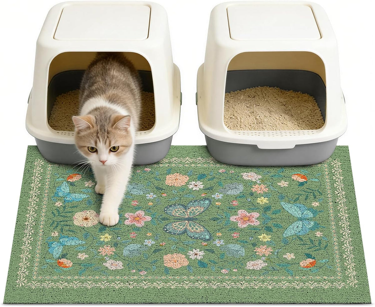 24"x15" Cat Litter Mat Non-Slip Washable Litter Box Mat – Daily Care for Cats - Dark spring green / 33X22in