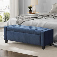 Ottoman with Storage, 48.8" Fabric Storage Ottoman Bench with Hinge, Bedroom Bench, Upholstered Benches with Seating for Living Room, Entryway (Dark Blue)
