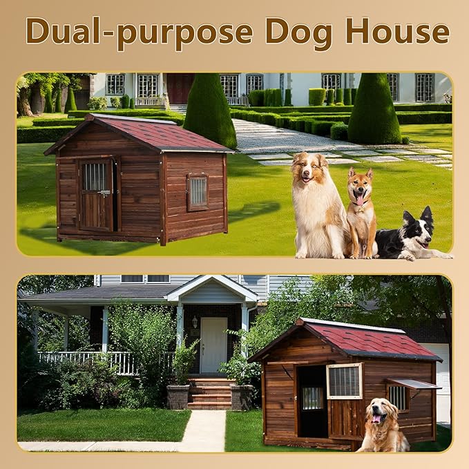 Waterproof Dog Houses for Large Dogs Outside with Door and Window, Luxury Dog House Outdoor, Sturdy Pet House for All Seasons and All Weather, 5XL
