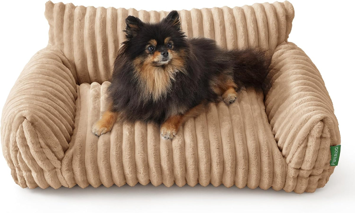 Cute Couch Bed for Pets, Supportive Cat Sofa for Indoor Cats - 24.0"L x 18.0"W x 10.0"Th / Beige