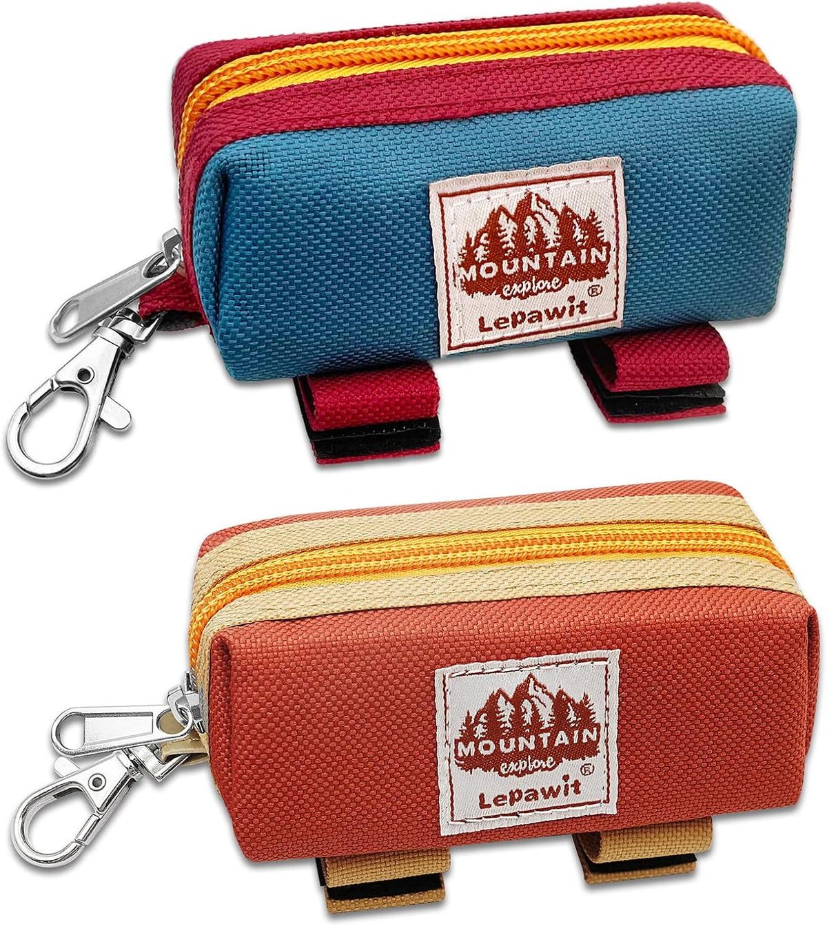Dog Poop Bag Holder for Leash, Large-Capacity Canvas Pouch - 2 Pack-Blue & Brown