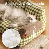 MEWOOFUN Cat Bed for Indoor Cats, Washable Dog Beds for Small Medium Dogs & Cats, Fluffy Cat Couch with Non-Slip Bottom (Green, 26.0" L X 19.0" W X 13.0" Th)
