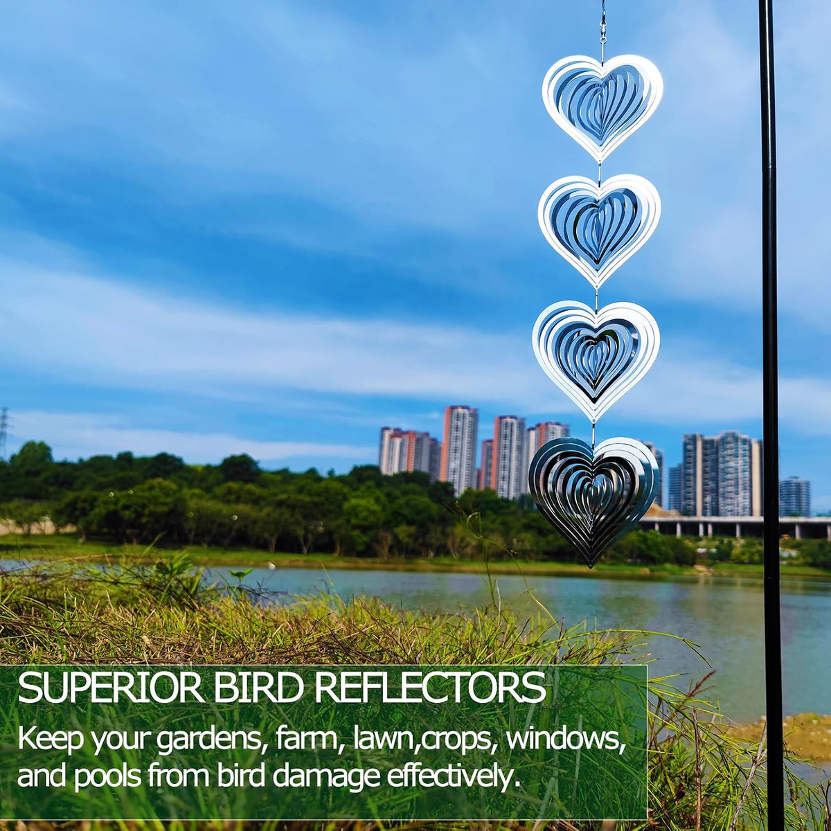 DJUAN Metal Bird Scare Discs Set-Highly Reflective Double-Sided Bird - Silver Heart - image 3