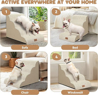 Dog Ramp and Stair for Bed 16" H-20 H,3-Step Cat Stair for Sofa and Chair,4-Step Dog Ramp for High Bed and Window,Durable Nonslip Fabric Cover for Indoor (Beige-20 H, Pet Friendly, 4)