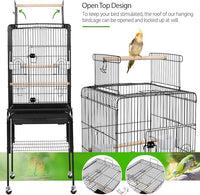 Yaheetech Open Top Rolling Parrot Bird Cage for Cockatiel Sun Parakeet Green Cheek Conure Mid-Sized Parrot Cage with Detachable Stand