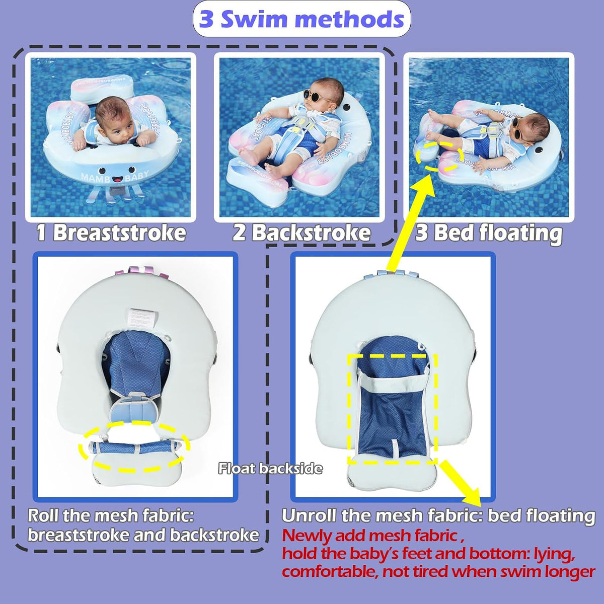 Mambobaby Float with Canopy Size Improved Non Inflatable Infant Baby - Jellyfish Purple - image 3