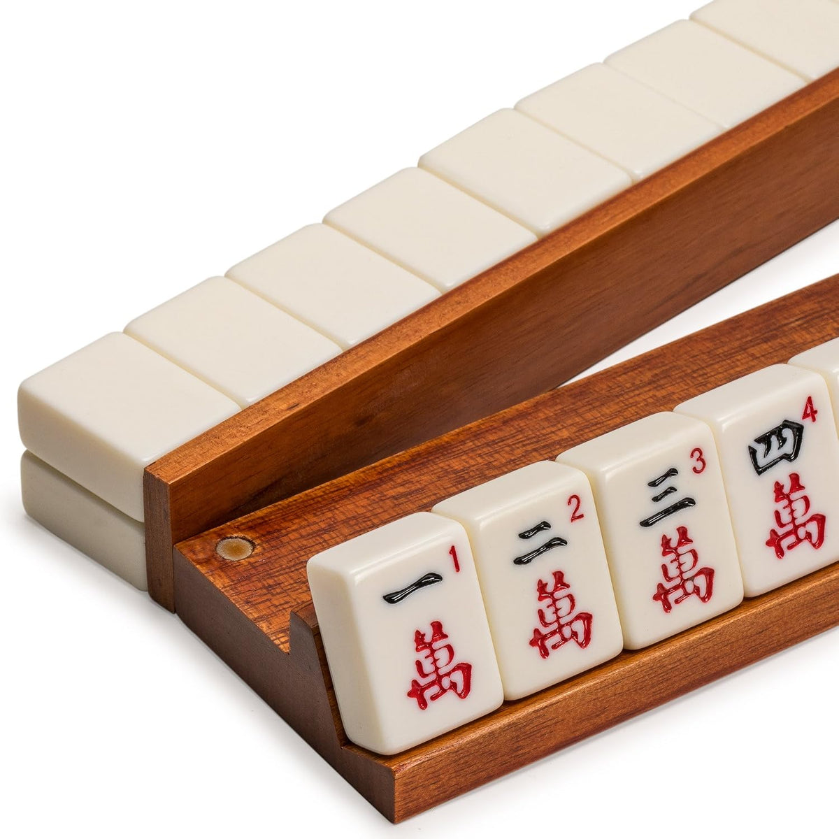 Yellow Mountain Imports chestnut wooden mahjong racks with magnetic pushers, set of 4, 18 inches - view 5