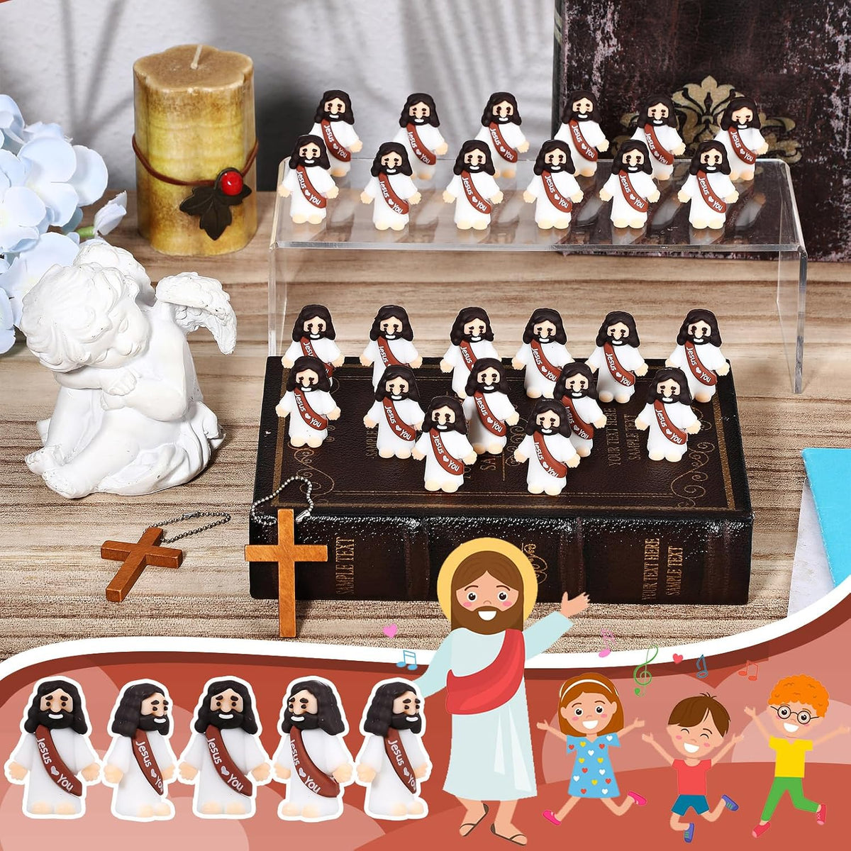 Bememo 25 mini Jesus figures in multicolor rubber, little figurines in robes - view 21