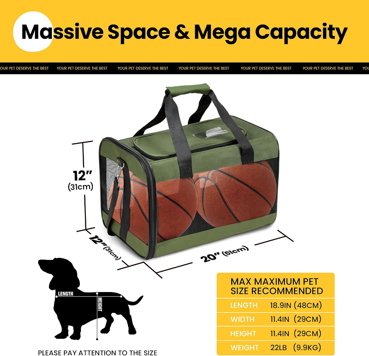 Conlun Cat Carrier Soft-Sided Pets Travel Carriers up to 15 Lbs - Green / 19.6"L x 12.6"W x 2.5"H - image 2