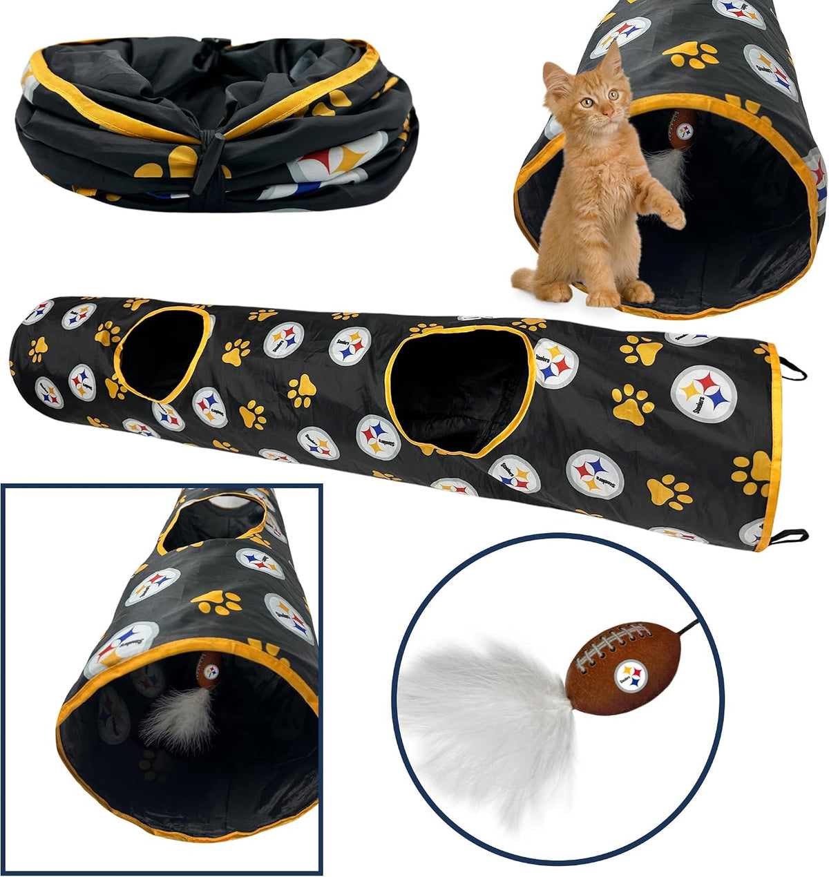 NFL Philadelphia Eagles Cat Tunnel Tube Toy with Plush Football - Pittsburgh Steelers - image 4