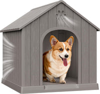 Dog House Outdoor, Plastic Small Dog House-Weatherproof Design with Air Vents & Elevated Floor - Classic Grey / 26" L x 23.6" W x 25.8" H - image 2
