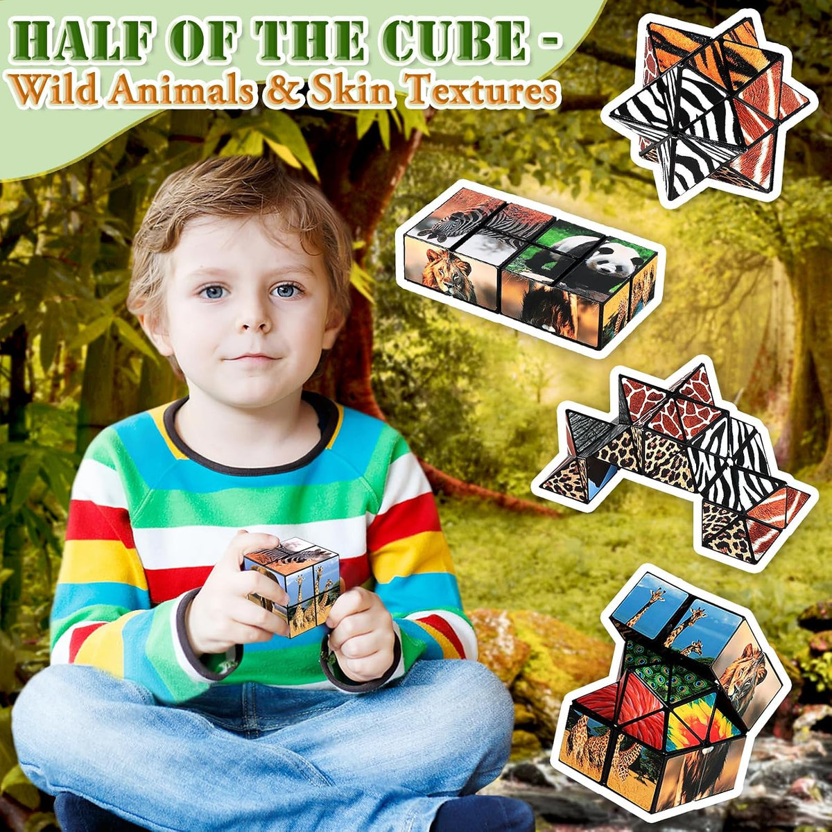 Euclidean Cube Fidget Toys for Kids 2 in 1 Star Cube Magic Cube - Wild Animals - image 3