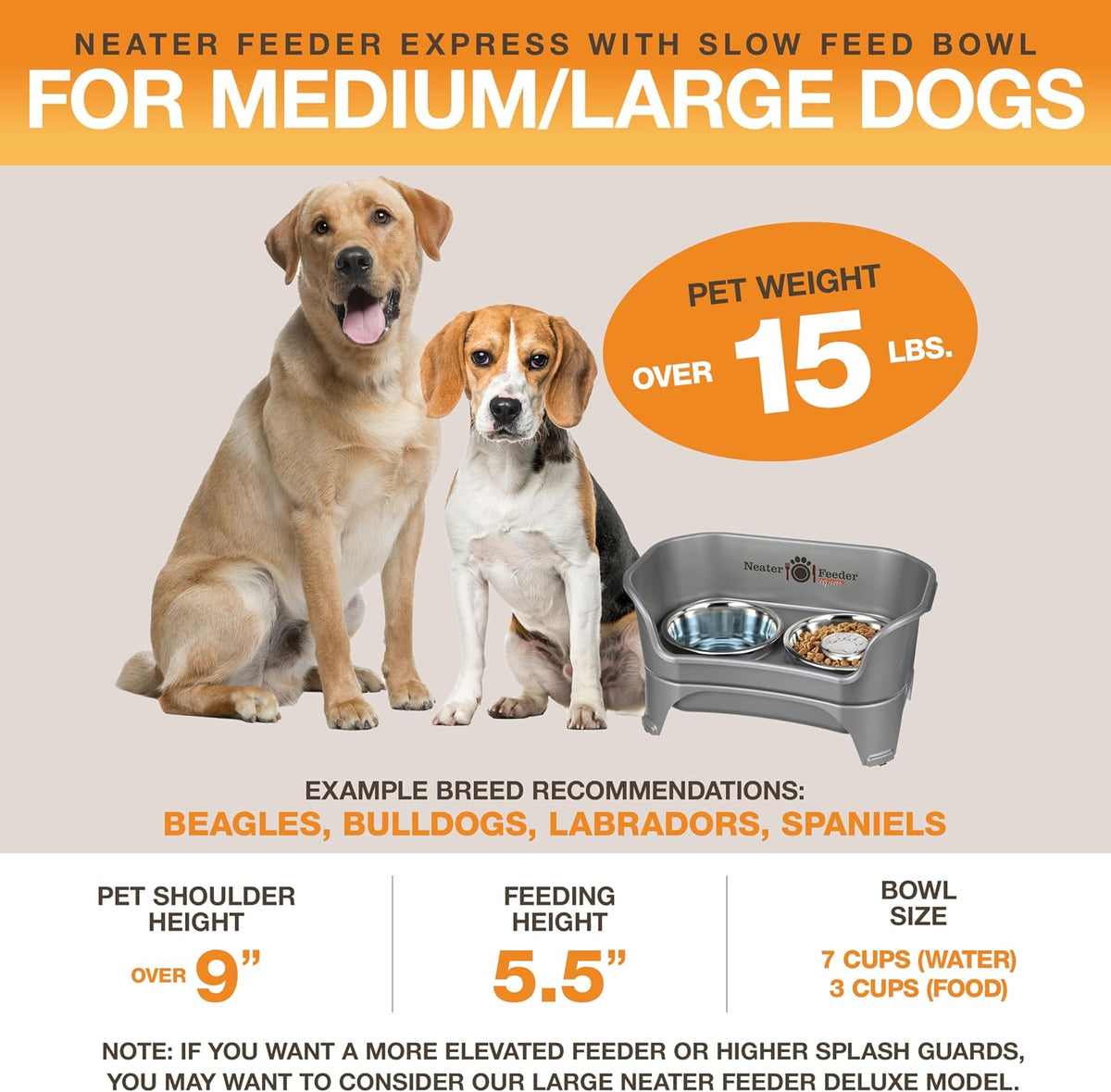 Neater Feeder Express Mess Proof Dog Bowls Elevated for Small Breeds - Medium to Large w/ Metal Slow Feed Bowl / Gunmetal Grey - image 4