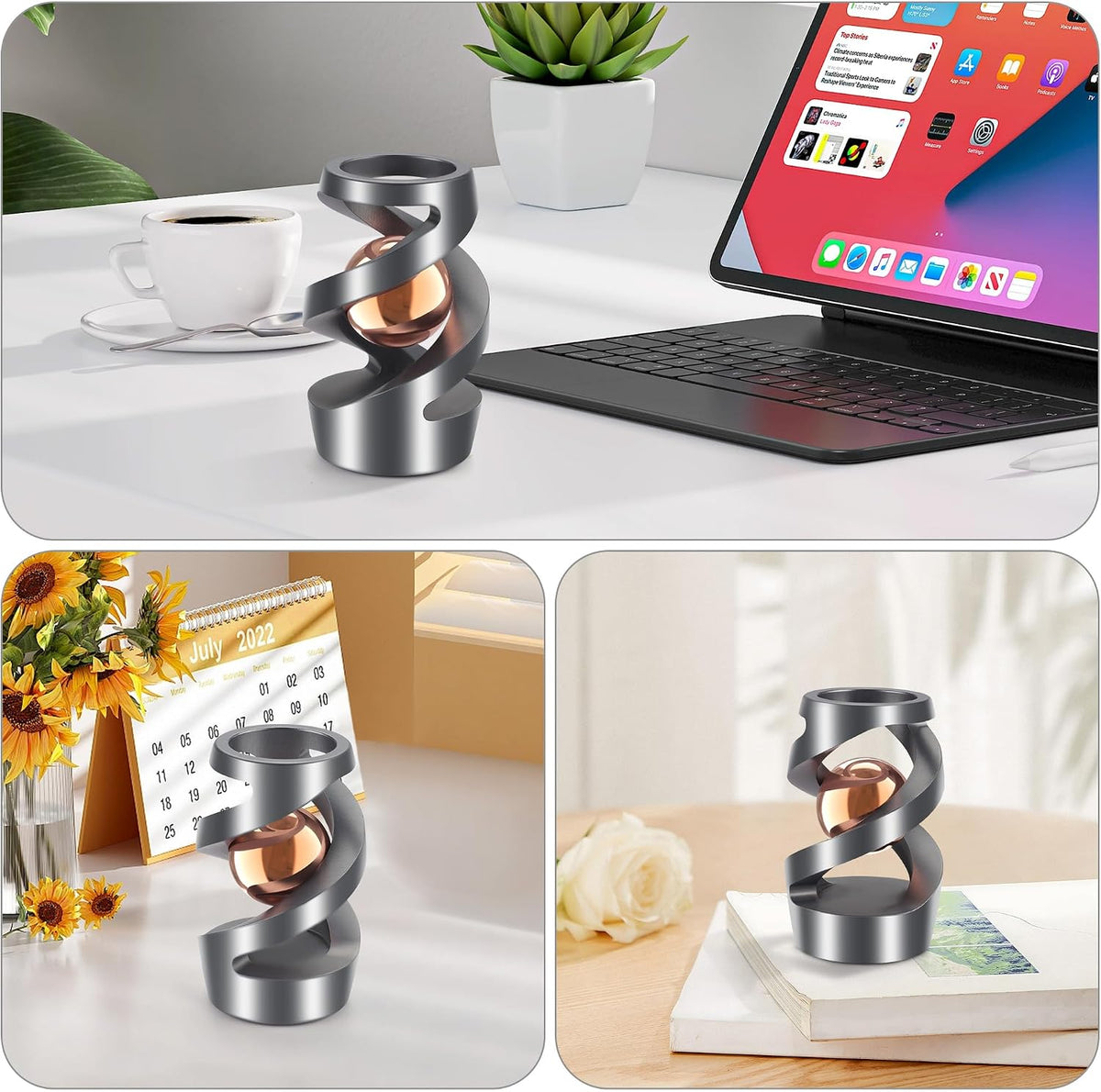 DOLASEV kinetic spinning desk toy in CNC machined metal, rose gold - view 7