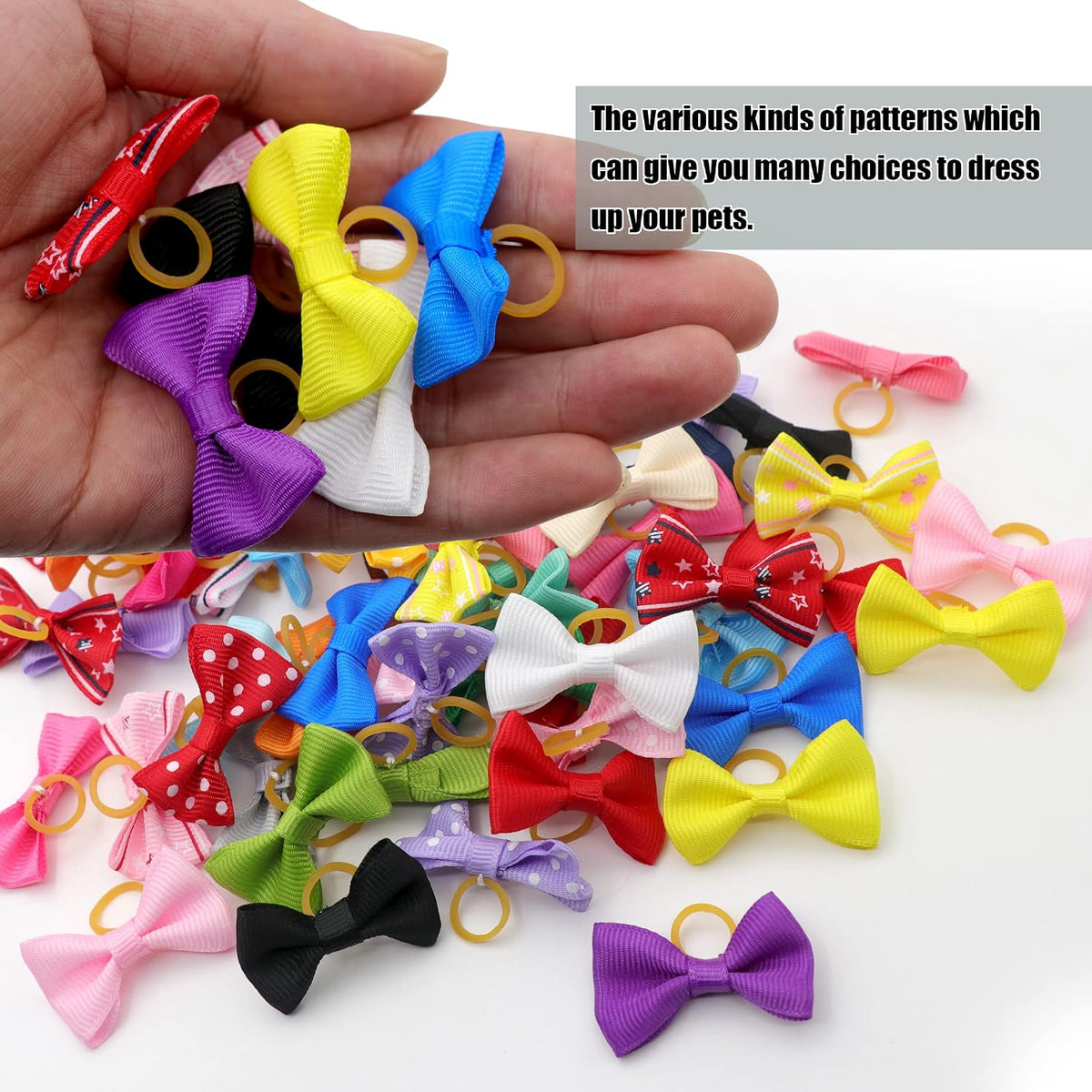 YAKA 60PCS Cute Puppy Dog Small Bowknot Hair Bows with Metal Clips - 60Pcs Dog Bows with Rubber Bands - image 3