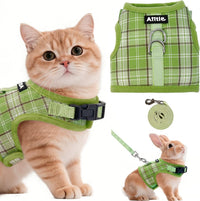 Plaid Breathable Rabbit Harness and Leash Set Escape Proof - Green / L