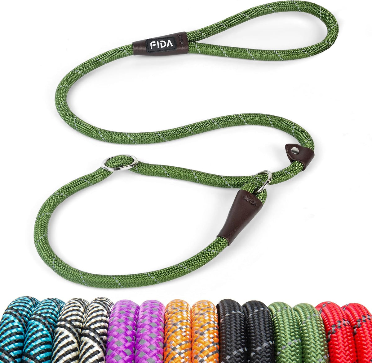 Fida Durable Slip Lead Dog Leash - 4ft - Large (1/2") / Green