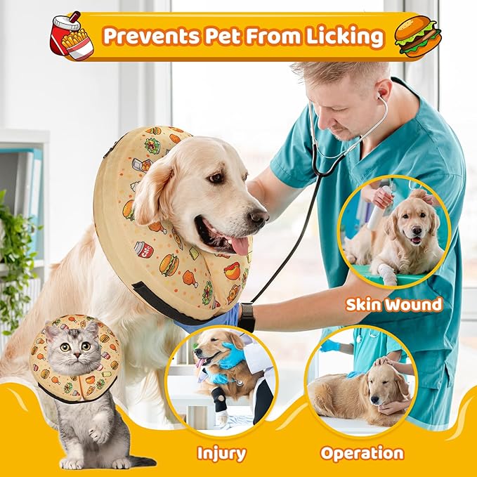 Grand Line Hamburger Inflatable Collar for Dogs and Cats, Soft Protective Recovery Cone After Surgery, Blow up Pet Collar Cone, E-Collar Alternative Does not Block Vision (X-Large)