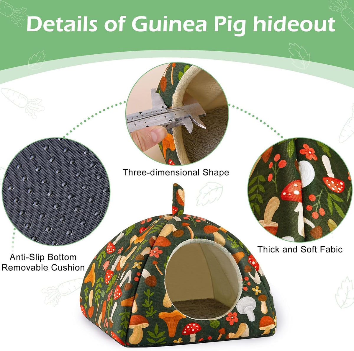 Bienbee Guinea Pig Hideout - Green Mushroom / Large(9.4"L x 9.4"W x 7.9"H) - image 4