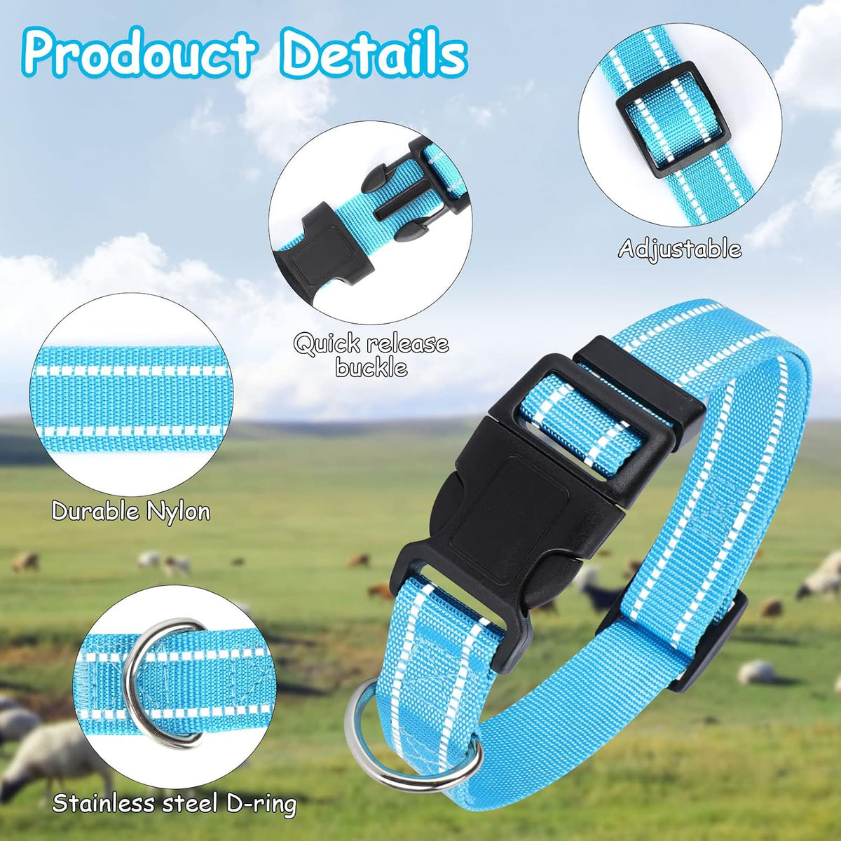 5 Pack Reflective Goat Collars with Bells, Anti-Lost Pet Collar - Reflective Multi-colored - image 4