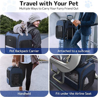 Pawtners Cat Carrier Backpacks Expandable Pet Backpack with Breathable Mesh, Pet Carrier Backpack for Cats Small Dogs Puppies Up to 18 Lbs, Dog Carrier Backpack for Travel Hiking Camping Outdoor Blue