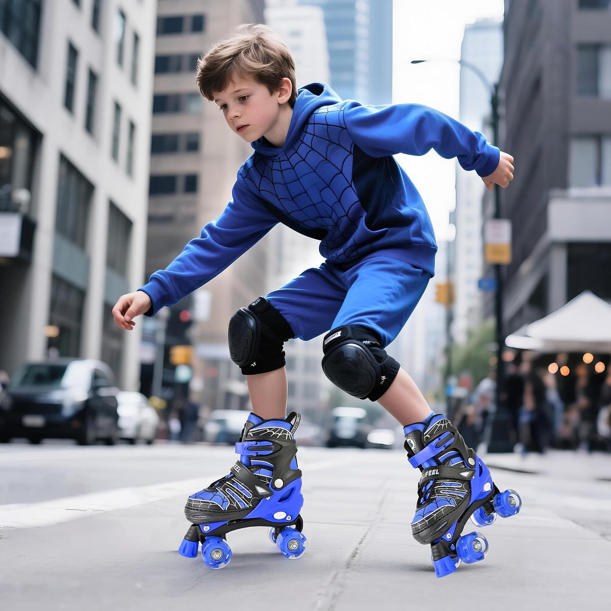 SULIFEEL Adjustable Kids Roller Skates, Light up Wheels – Fun for Kids & Family - B Spider Blue / Medium - Big Kid - image 2