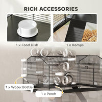 PawHut Large Hamster Cage with 12" Deep Tray, 2 Tier Gerbil Cage with Tube System, Water Bottle, Ramp, Feeding Bowl, 23" x 17" x 22", Black