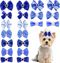 20PCS Cute Dog Hair Bows with Rubber Bands Handmade Mix Style - Dark Blue / Lovely Pattern