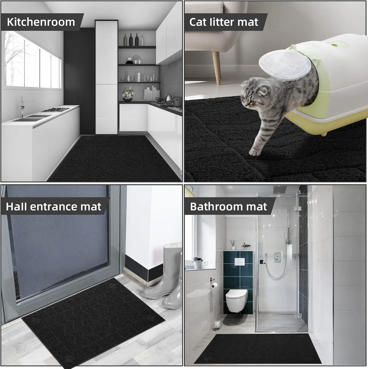 Cat Litter Box Mat, 47" x 35" Large Waterproof Litter Trapping Mat – Daily Care for Cats - Black / X-Large（35" x 24" ) - image 4