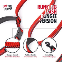 Tuff Pupper Hands Free Adjustable Length Dog Leash - Fiery Red / Bungee - image 2