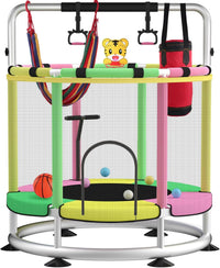BLINWORLD toddler trampoline with enclosure net, T-handrail and basketball hoop - view 2
